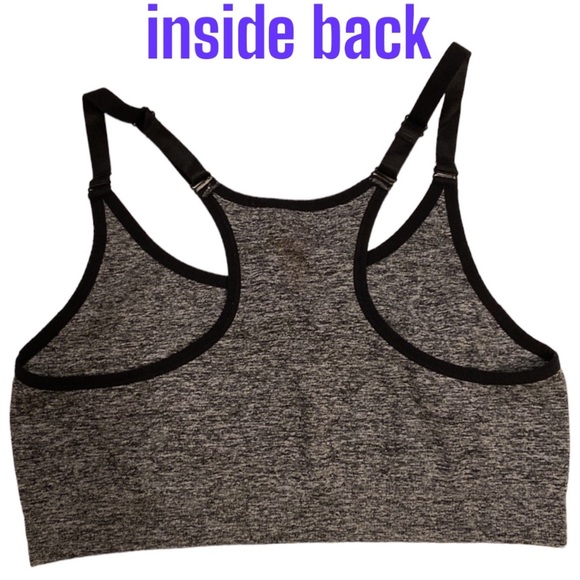 ☀️bebe L/XL “BEBE” on Back Sports Bra Adj Straps Heather Grey Black Athletic Bra - Picture 5 of 7